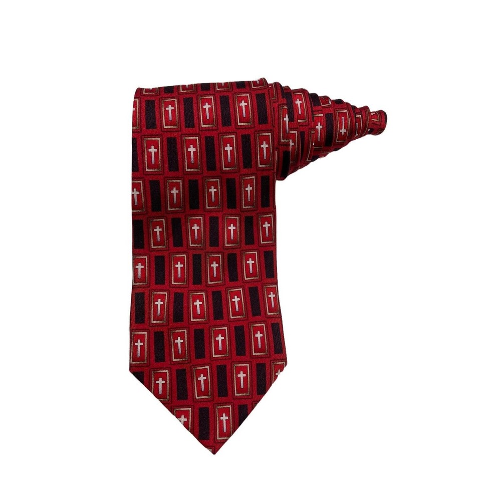 Eagle Necktie Cross Religious Christian Novelty Necktie 100% Silk Red